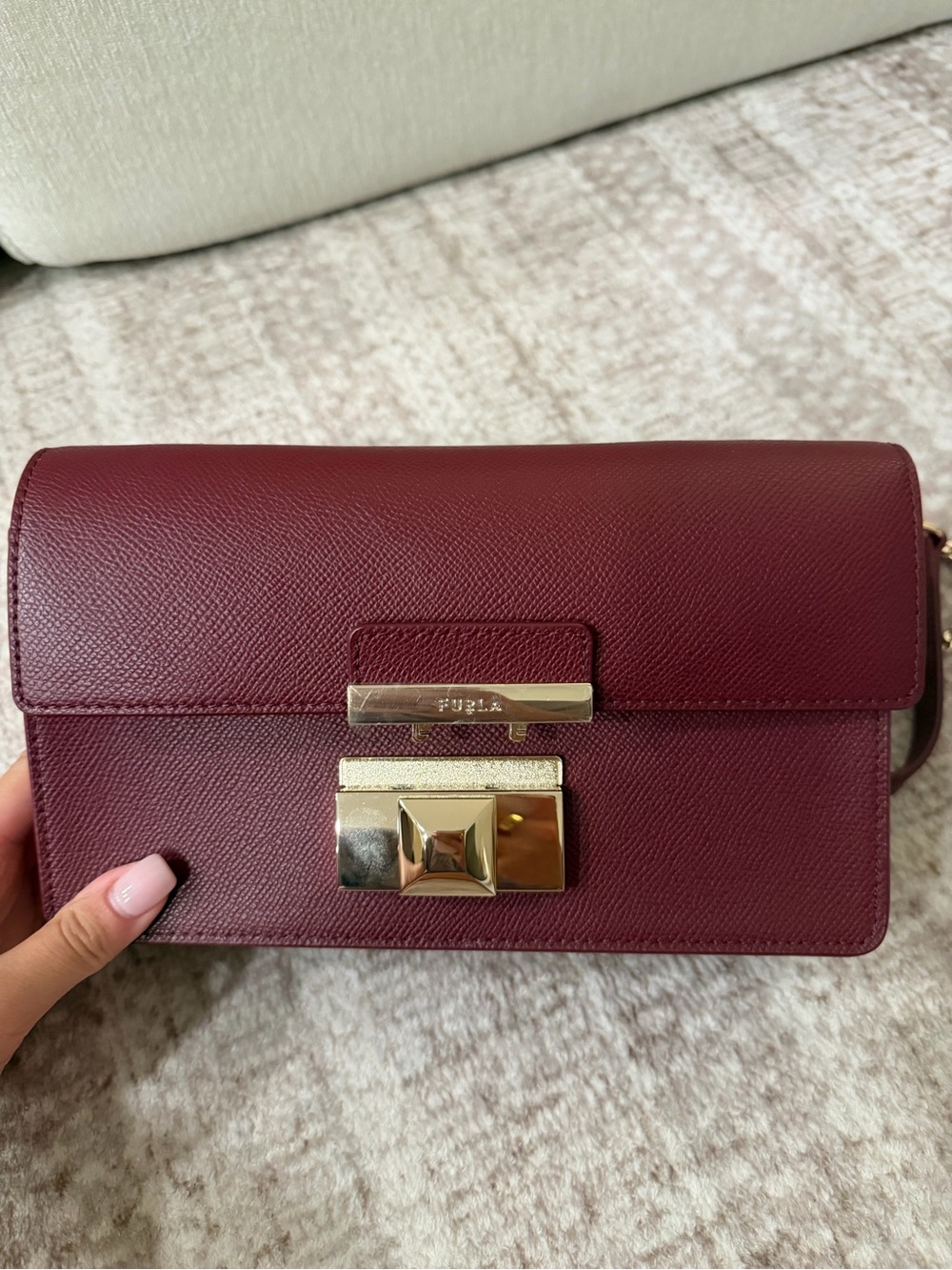 Furla Wine Red Leather Crossbody with Gold Hardware
